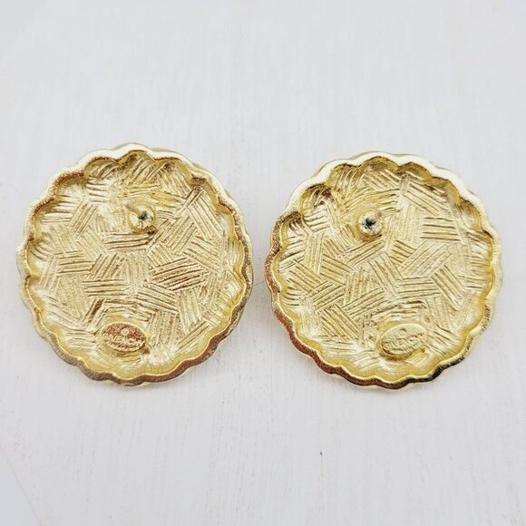 Vintage Givenchy Faux Pearl Button Earrings Post Back Polished Gold Tone Couture - Picture 4 of 6